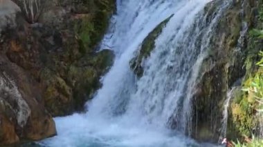 Bir dağ nehrindeki kristal berrak su ve taşlara yaklaş. Les Fonts de l 'Algar, İspanya.