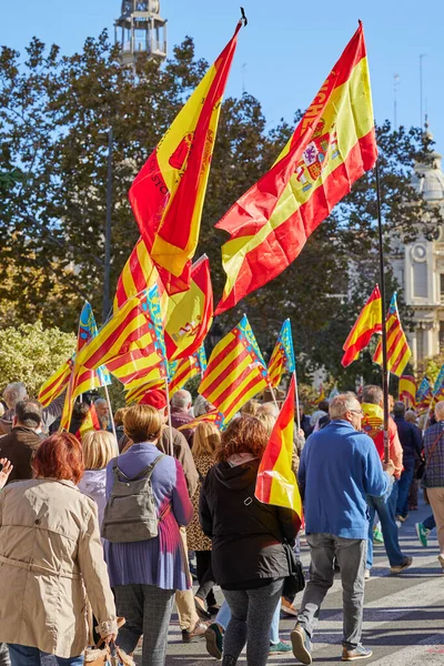 stock image Valencia, Spain - November 25, 2023: Mass demonstration of protest against the policy of Pedro Sanchez