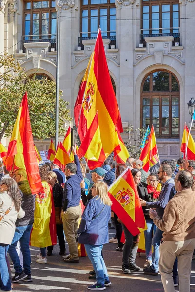 stock image Valencia, Spain - November 25, 2023: Mass demonstration of protest against the policy of Pedro Sanchez