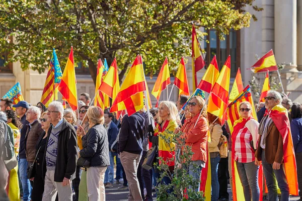 stock image Valencia, Spain - November 25, 2023: Mass demonstration of protest against the policy of Pedro Sanchez