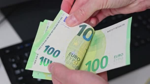 Close Female Hands Counting 100 Euro Bills — Stock Video