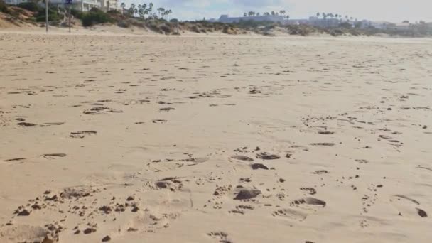 Muitas Pegadas Uma Praia Deserta — Vídeo de Stock