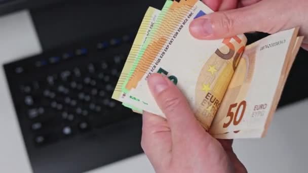 Close Female Hands Counting Different Euro Bills — Stock Video