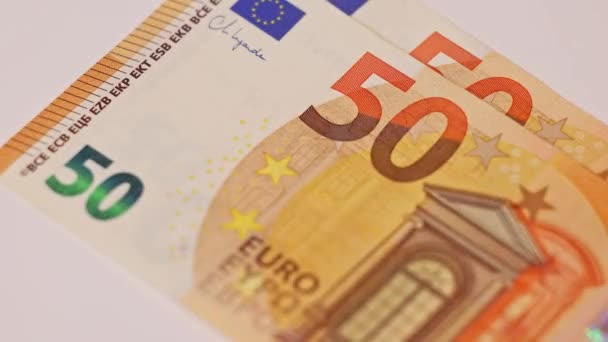 Licząc Pieniądze Pięćdziesiąt Banknotów Euro Naliczenie Banknotów — Wideo stockowe