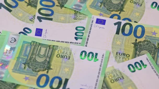 Sto Banknotów Euro Powolnej Rotacji Jako Tło — Wideo stockowe