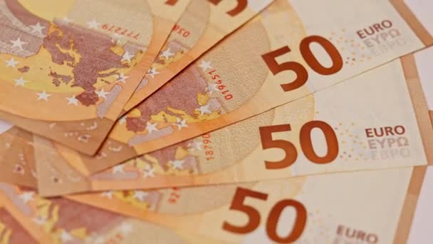 Fünfzig Euro Banknoten Langsamer Rotation Als Hintergrund — Stockvideo