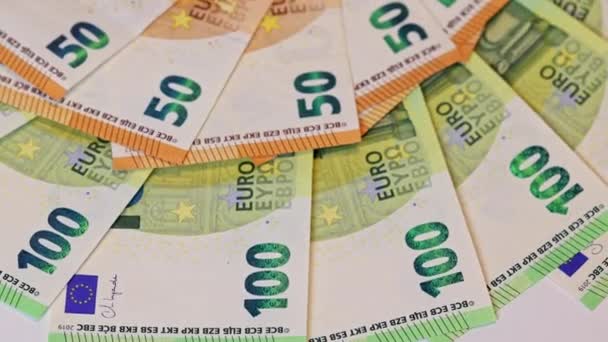 Abanico Rotativo Billetes Cincuenta Cien Euros — Vídeo de stock