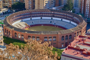 Boğa güreşi stadyumu binaları. Malaga, İspanya - 06 Ocak 2024.