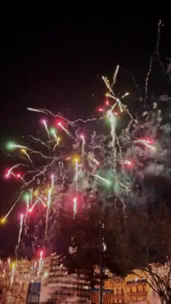 Mensen Kijken Naar Vuurwerk Valencia City Hall Square Tijdens Nacht — Stockvideo