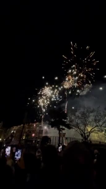 在拉斯法拉斯节的马斯特莱塔之夜 人们在瓦伦西亚市政厅广场观看烟火 西班牙巴伦西亚 2024年3月1日 — 图库视频影像