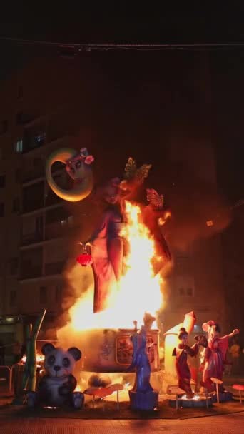 Burning Figure Last Day Las Fallas Festival Crema Valencia Spain — Stock Video