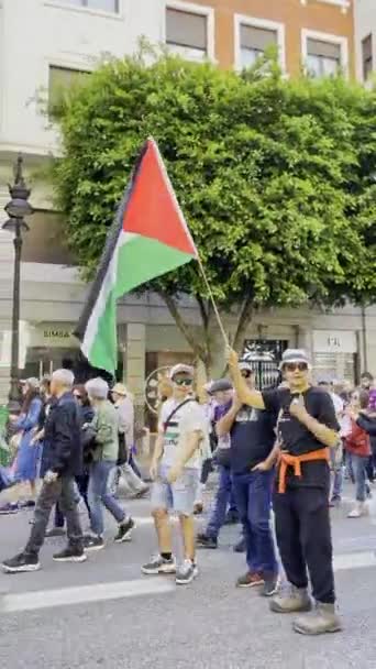 Apoiantes Pró Palestinos Marcham Pelo Centro Cidade Valência Valência Espanha — Vídeo de Stock