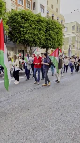 Apoiantes Pró Palestinos Marcham Pelo Centro Cidade Valência Valência Espanha — Vídeo de Stock