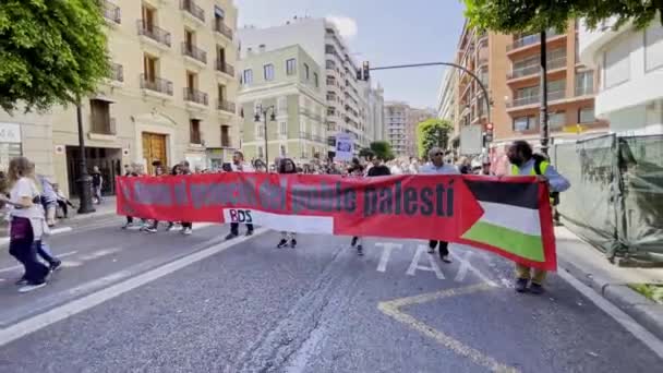 Sostenitori Filo Palestinesi Marciano Attraverso Centro Valencia Valencia Spagna Aprile — Video Stock