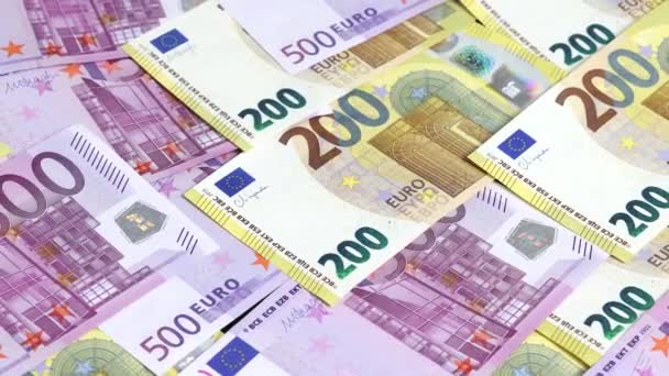 Oddálit Pohled Pozadí Různých Eurobankovek — Stock video