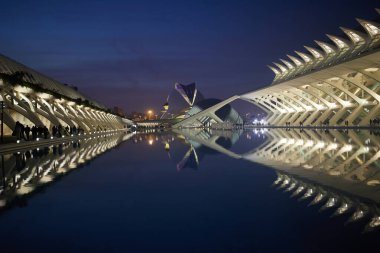 Akşamları Sanat ve Bilim Şehri 'nin modern mimarisi. Valencia, İspanya - 27 Ocak 2024.
