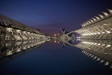 Akşamları Sanat ve Bilim Şehri 'nin modern mimarisi. Valencia, İspanya - 27 Ocak 2024.