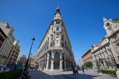 Madrid şehir mimarisi yazın. Madrid, İspanya - 12 Haziran 2024.