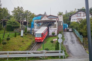 Funicular Artxanda. Arrival of the funicular car. Bilbao, Spain - September 12, 2024. clipart