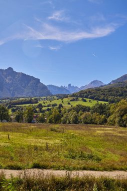 Panoramic view of the valley in front of Picu Urriellu mountain from the viewpoint in Asturias, Spain clipart