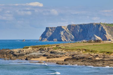 View of the Cantabrian Sea and the rocky steep coast from the observation deck. clipart