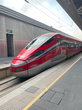 Yüksek hızlı tren Iryo, Joaquin Sorolla platformunda kalkışı bekliyor. Valencia, İspanya - 19 Şubat 2024.