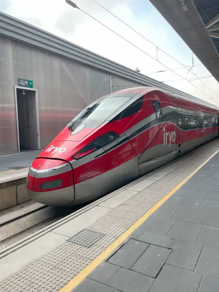 Yüksek hızlı tren Iryo, Joaquin Sorolla platformunda kalkışı bekliyor. Valencia, İspanya - 19 Şubat 2024.