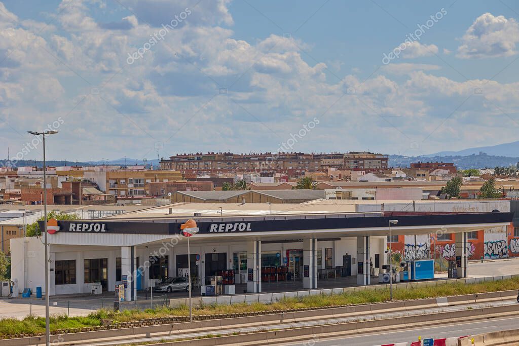 Repsol gas station located next to Valencia airport. Valencia, Spain - May 11, 2025.