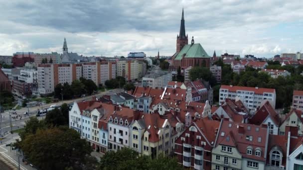 波兰Szczecin奥得河流域的无人机镜头 — 图库视频影像