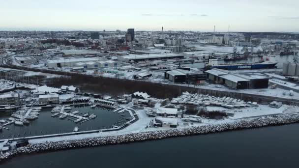Voo Sobre Baía Aarhus Dinamarca — Vídeo de Stock
