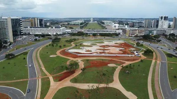 Brasilia Brazílie Března 2023 Letecký Pohled Brasilii Eixo Monumental Ministerstvy Stock Obrázky