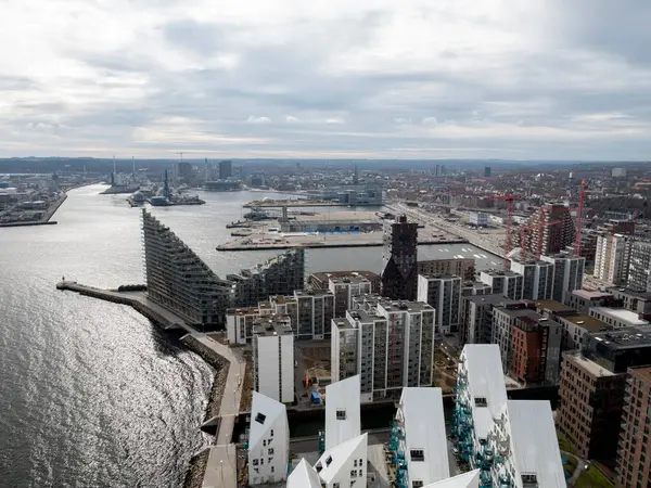 stock image View from lighthouse over Aarhus harbour