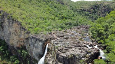 The Saltos do Rio Preto, two stunning waterfalls, known as Saltos, are located in the Chapada dos Veadeiros National Park, in the state of Gois, Brazil. clipart