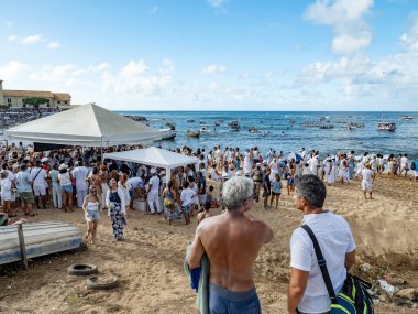 02.02.2025 Bahia de Salvador, Brezilya. Iemanja 'nın kutlaması, güçlü bir şekilde okyanusla ilişkilidir ve en sevilen tanrılardan biridir.