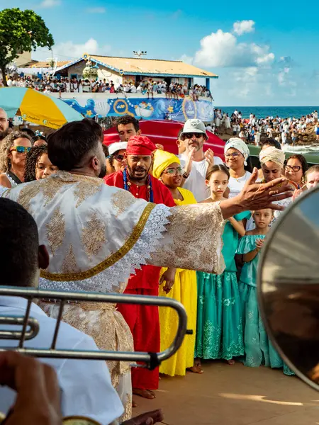 02.02.2025 Bahia de Salvador, Brezilya. Iemanja 'nın kutlaması, güçlü bir şekilde okyanusla ilişkilidir ve en sevilen tanrılardan biridir.