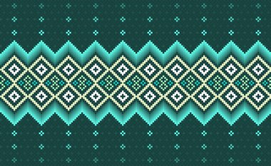 İşlemeli etnik desen, Vektör Geometrik oryantal arka plan, Çapraz dikiş etnik tarzı, Yeşil ve beyaz desenli kare el işi, Tekstil, kumaş, kumaş, perde, duvar sanatı
