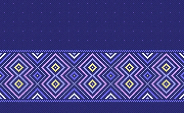 幾何学的民族模様 ベクトル刺繍アンティーク背景 ピクセルコンセプトエスニックスタイル ピンクと紫のパターン幾何学イラスト 織物のためのデザイン ファブリック 壁の芸術 — ストックベクタ