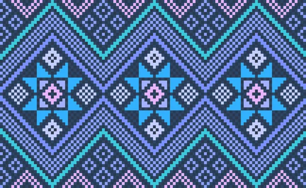 Пиксельный Этнический Узор Векторная Вышивка Фона Геометрический Красивый Стиль Жаккардовая — стоковый вектор
