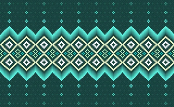 刺繍民族パターン ベクトル幾何学的東洋の背景 クロスステッチ繰り返し民族スタイル 緑と白のパターンの正方形の工芸品 織物のためのデザイン カーテン 壁の芸術 — ストックベクタ
