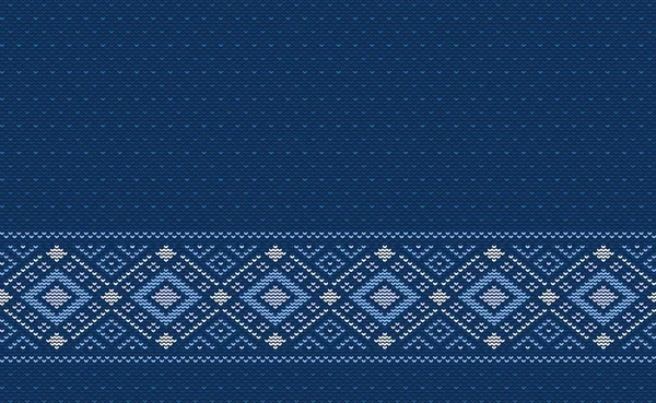 Design Strickmustervektor Kreuzstich Ethnischen Strickhintergrund Stickerei Dekorativen Ikat Stil Blaues — Stockvektor