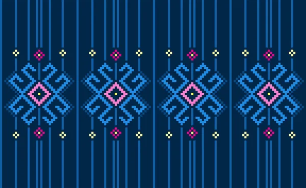 采购产品Pixel种族图案 矢量刺绣古董背景 几何概念种族风格 粉色和蓝色图案几何图形 纺织品 墙壁艺术 — 图库矢量图片
