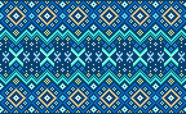 Pixel Motif Ethnique Fond Crochet Broderie Vectorielle Style Géométrique Décoratif — Image vectorielle
