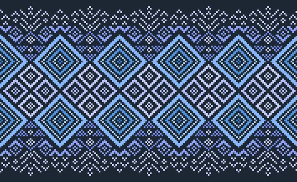 Geometrische Ethnische Muster Vektorstickerei Ikat Hintergrund Pixel Folk Boho Stil — Stockvektor