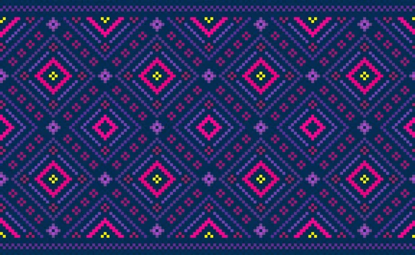 Geometrische Etnische Patroon Vector Borduurwerk Abstracte Achtergrond Pixel Klassieke Etnische — Stockvector