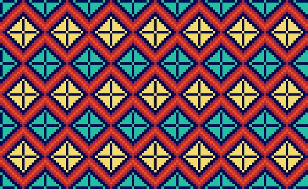 Pixel Motif Ethnique Décoration Broderie Vectorielle Fond Style Triangle Géométrique — Image vectorielle