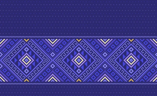 Пиксельный Этнический Узор Векторная Вышивка Абстрактный Фон Геометрический Классический Ацтекский — стоковый вектор