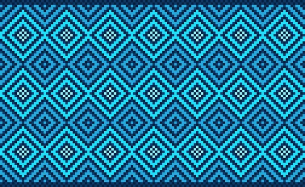 ピクセル民族パターン ベクトル刺繍幾何学的背景 幾何学的要素テンプレートスタイル ブルーパターン装飾ネイティブ ファブリック セラミック プリント セーター用のデザイン — ストックベクタ