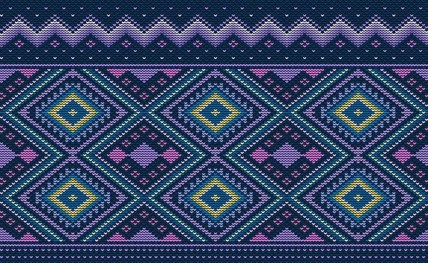 Crochet Pattern Vector Cross Stitch Square Background Knitted Ethnic Traditional — Stock Vector