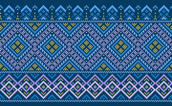 Geometrische Etnische Patroon Vector Borduurwerk Decoratieve Achtergrond Pixel Kruis Steek — Stockvector