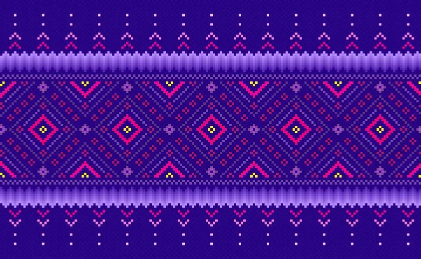 ピクセル民族パターン ベクトル刺繍装飾背景 幾何学的なクロスステッチ部族スタイル パープルとピンクのパターンジグザグ装飾 ファブリック セラミック タイル グラフィックのためのデザイン — ストックベクタ